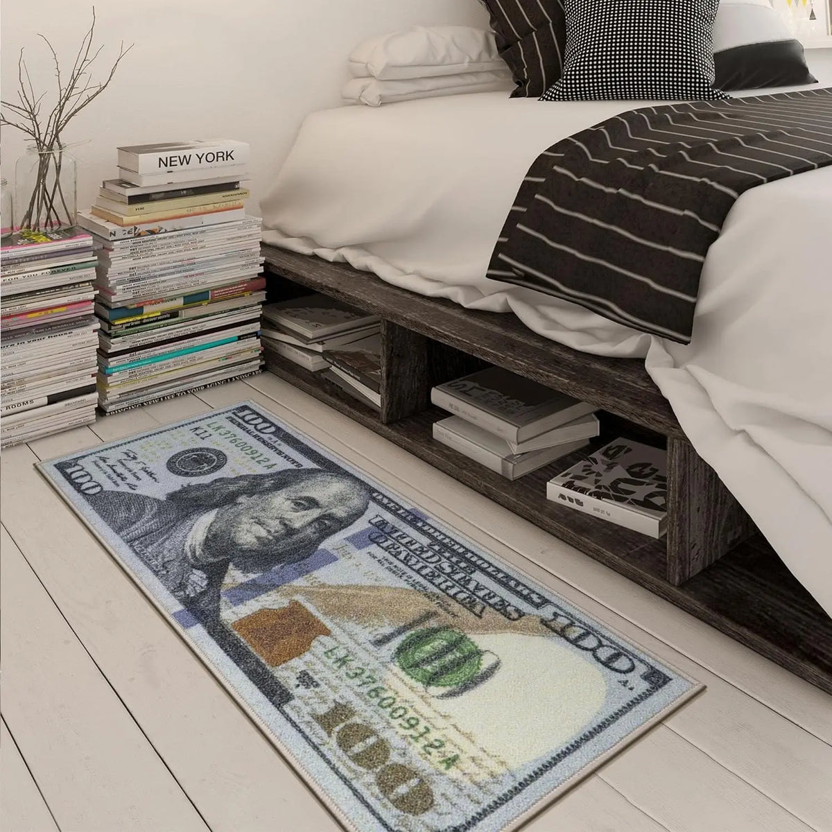 Aisoon 100 Dollar Bill Print Area Rug - Durable, Non-Slip, and Stain-Resistant Indoor Decorative Rug in Two Sizes for Entryways and Bedrooms