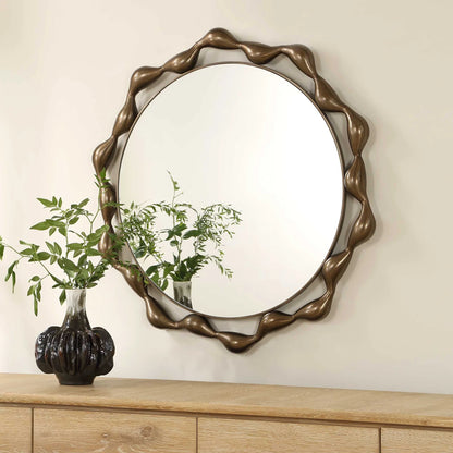 Sculptural Round Bronze Mirror