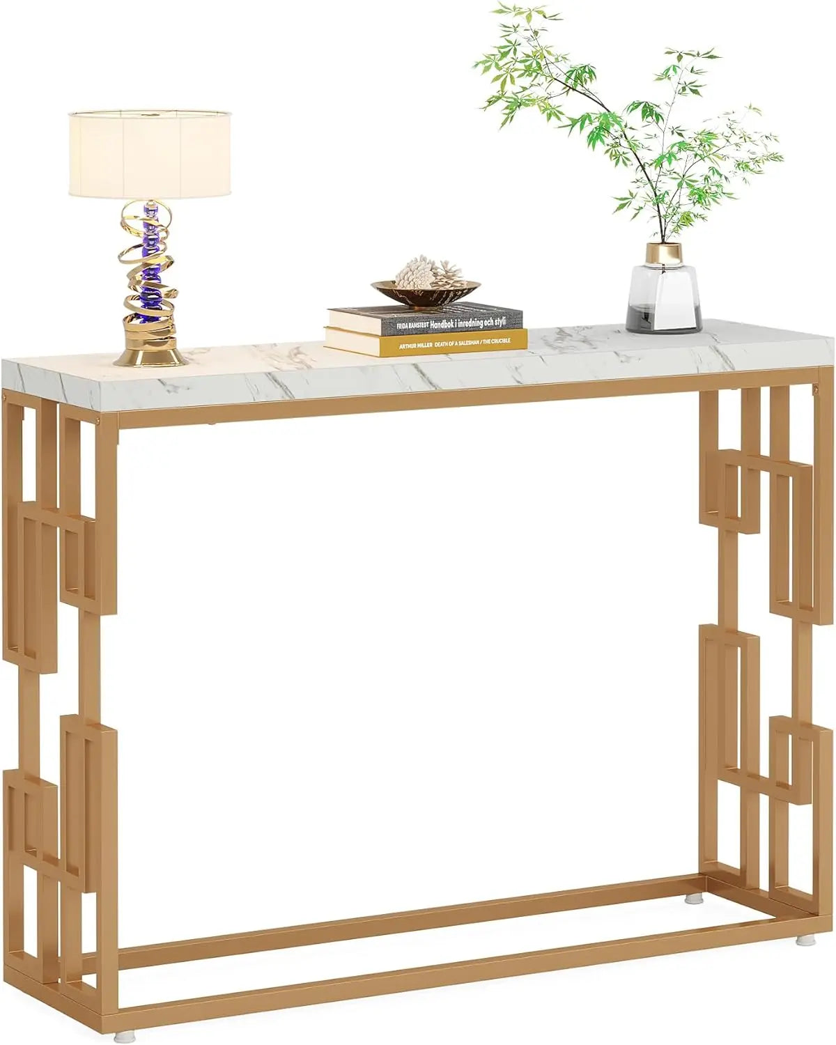 Tribesigns 42.5" Modern Gold Console Table Featuring a White Faux Marble Top