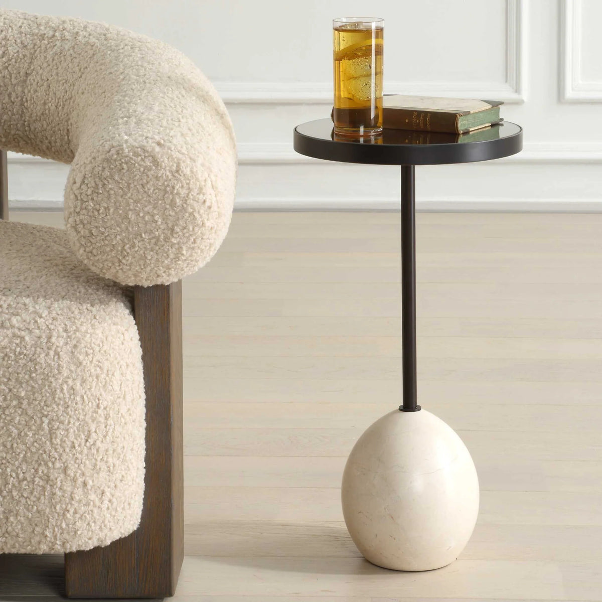 Latte Marble Mirrored Accent Table