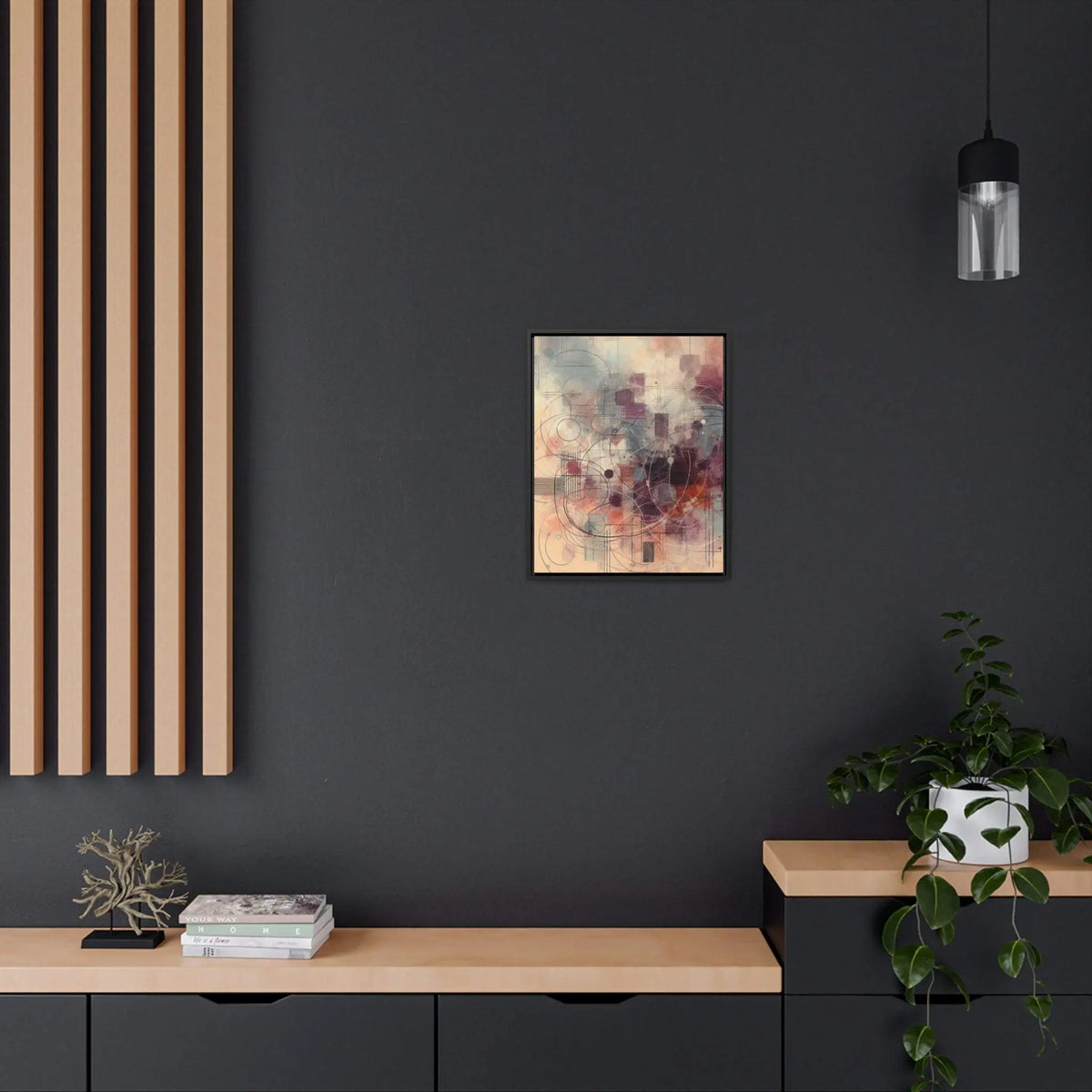 Abstract Framed Canvas Wall Art | 100% Cotton Canvas on Poplar Wood Frame, Walnut or Black | Five Vertical Sizes