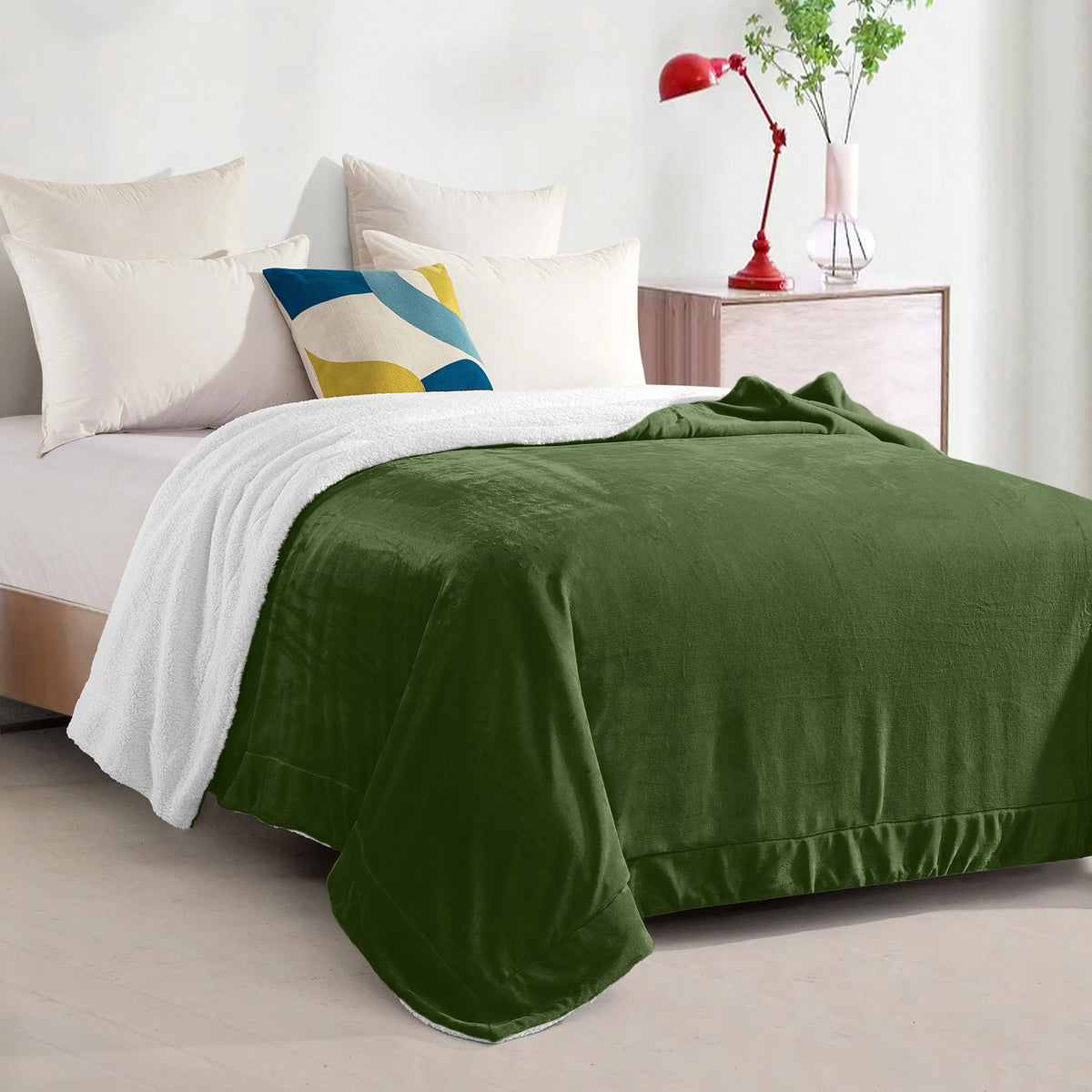 Mocassi Reversible Sherpa-Backed Throw Blanket, Velvety Plush Touch, 50In X 60In Throw Blankets