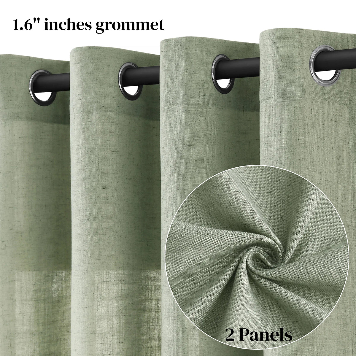 Jowels Semi-Sheer Linen Grommet Curtains - 2-Pack Drapes for Light Filtering Privacy in Any Room
