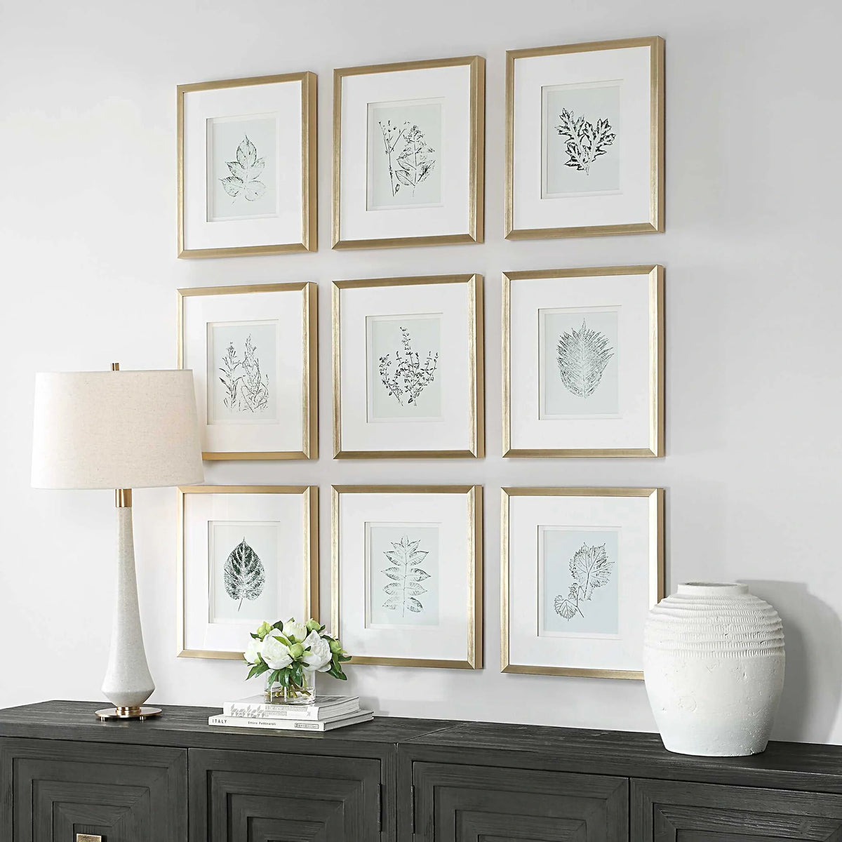 Script Framed Botanical Prints Set/9