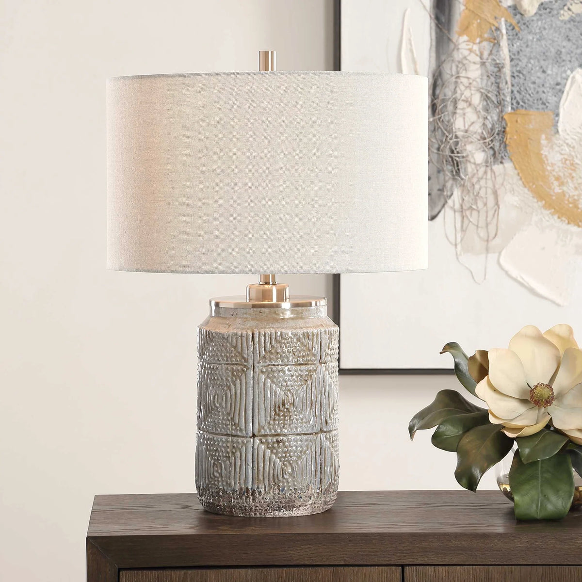 Dusty Gray Etched Table Lamp