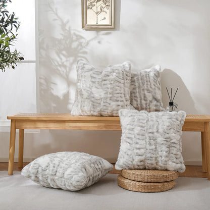 18x18 Soft Grey Faux Rabbit Fur Cushion Cover