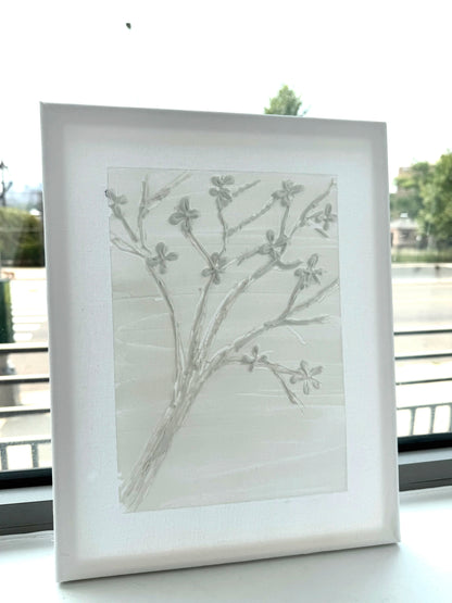 Handmade 3D Floral Cherry Blossom Canvas Art - 11x14 Inches of Minimalist Elegance