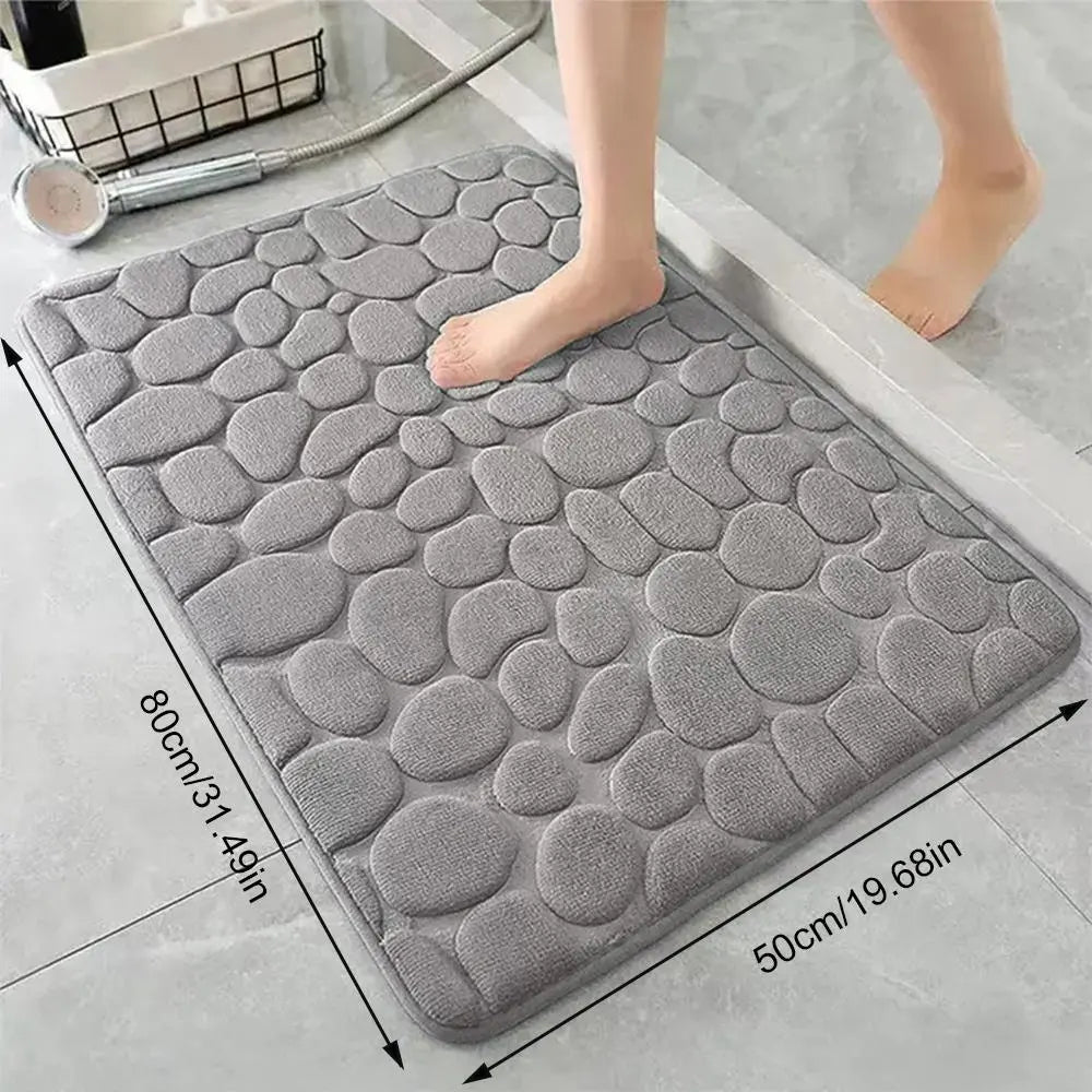 Cobblestone Embossed Bath Mat - Soft Memory Foam, Non-Slip & Washable for Comfort in Your Bathroom