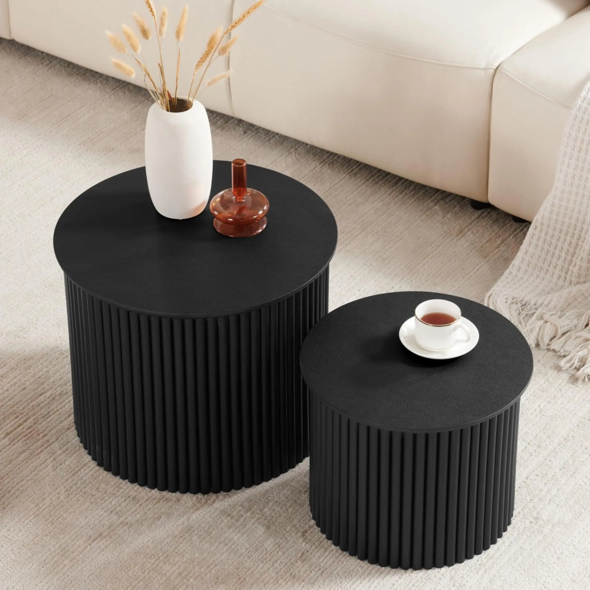 Giratree Small Fluted Round Nesting Coffee Table Set of 2