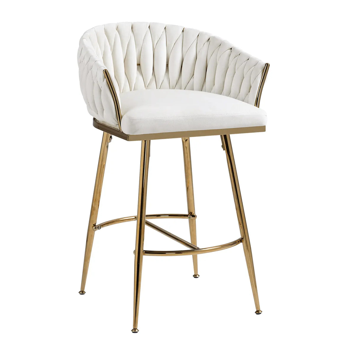 Dreamzon 26" Adjustable Velvet Counter Stools - Beige Chairs with Hand-Wave Back and Golden Chrome Base