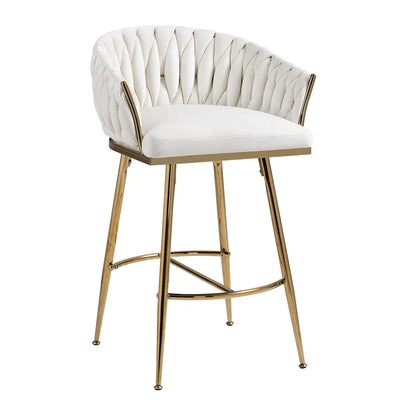 Dreamzon 26" Adjustable Velvet Counter Stools - Beige Chairs with Hand-Wave Back and Golden Chrome Base