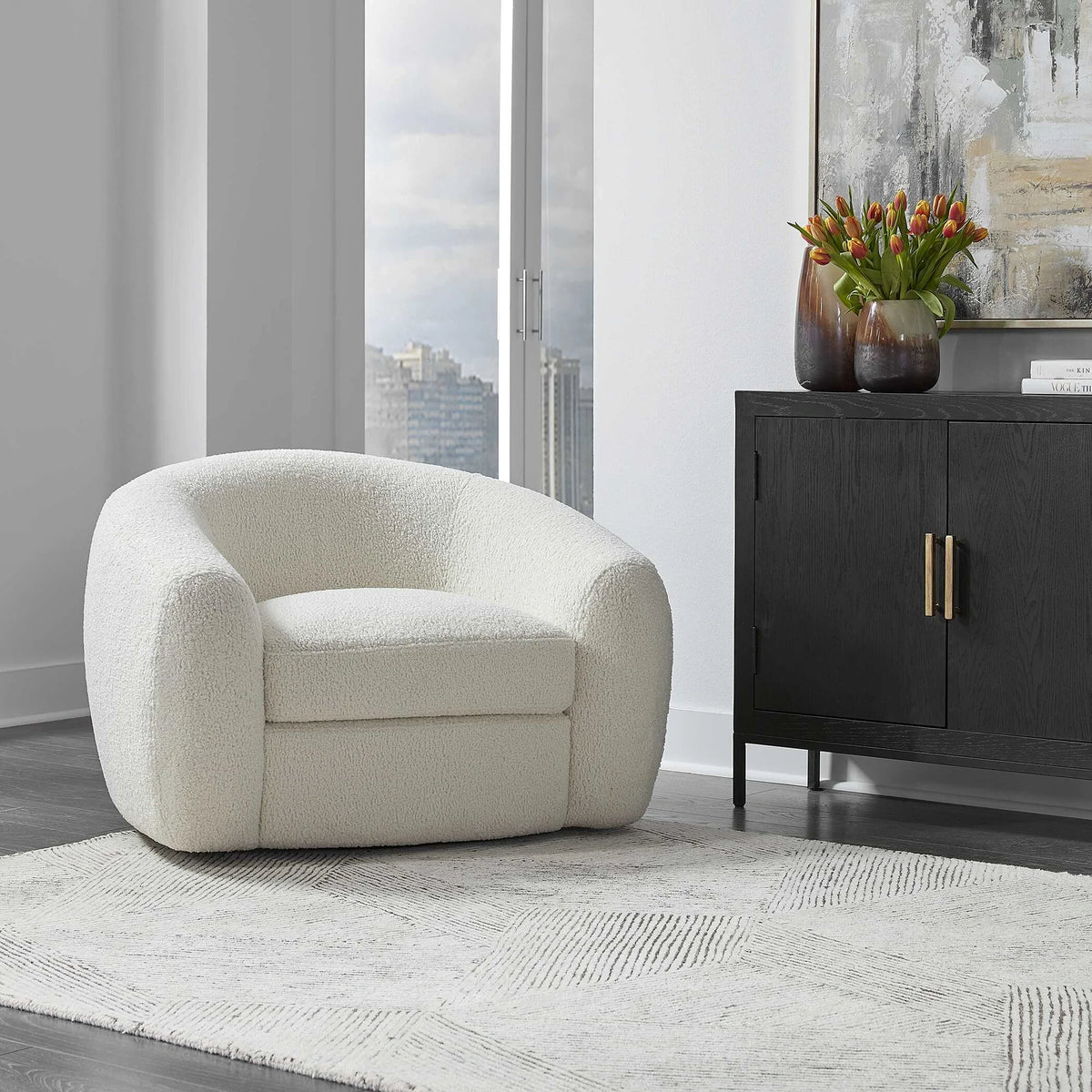 Art Deco White Swivel Chair