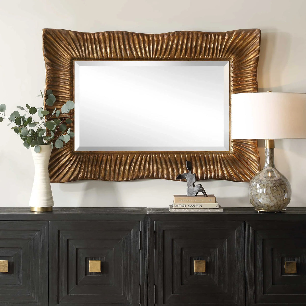 Scalloped Antique Gold Mirror