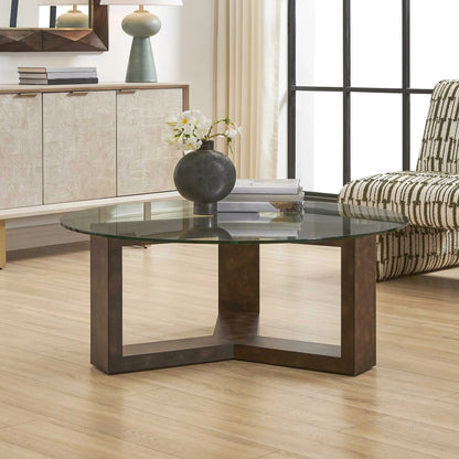 Round Glass & Burl Coffee Table