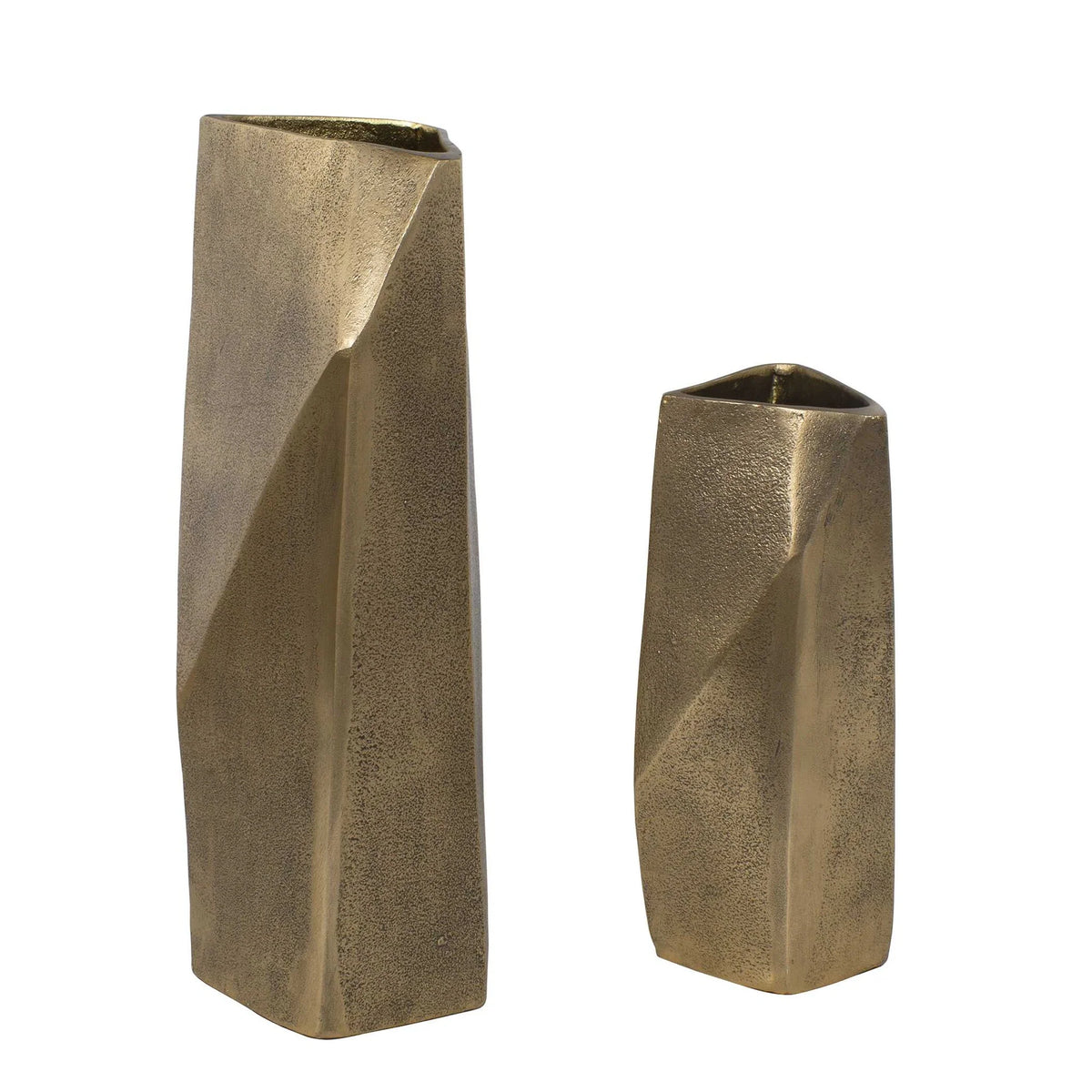 Faceted Brass Vases, Set of 2