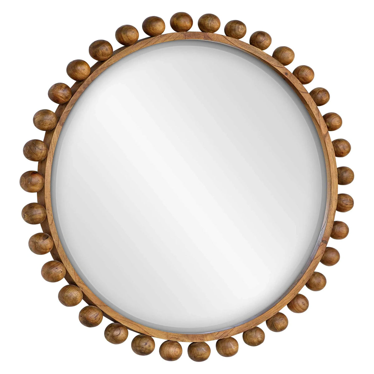 Wood Beaded Round Mirror