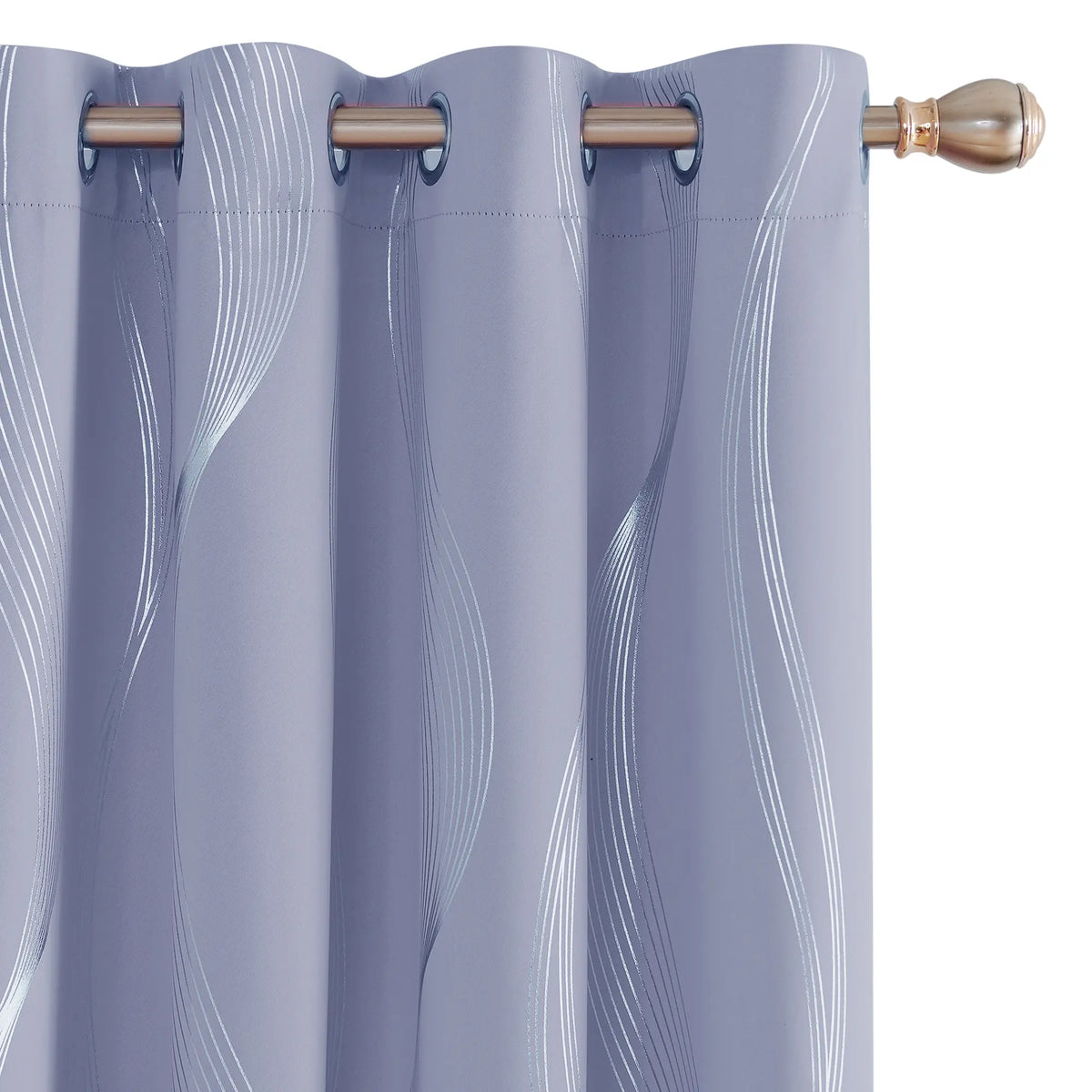 Silver Wave Print Blackout Curtains | Thermal Insulated, Grommet or Rod Pocket | Wide Size Range, Set of 2