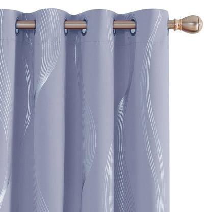 Silver Wave Print Blackout Curtains | Thermal Insulated, Grommet or Rod Pocket | Wide Size Range, Set of 2