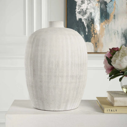 Etched White Ceramic Vase