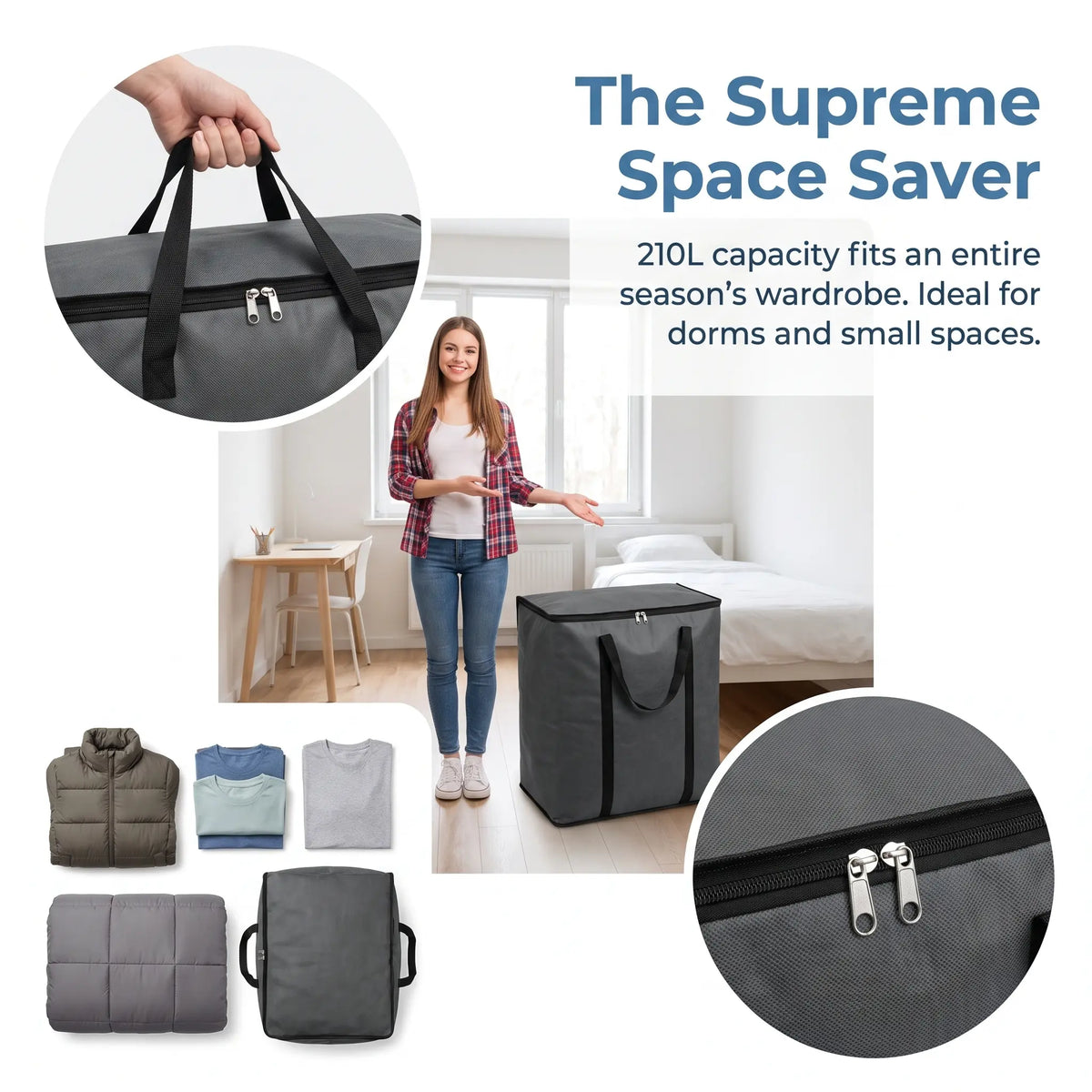 Zippered Fabric Organizer Bag - Spacious & Reliable Storage Solution for Bedding, Linens, and Apparel