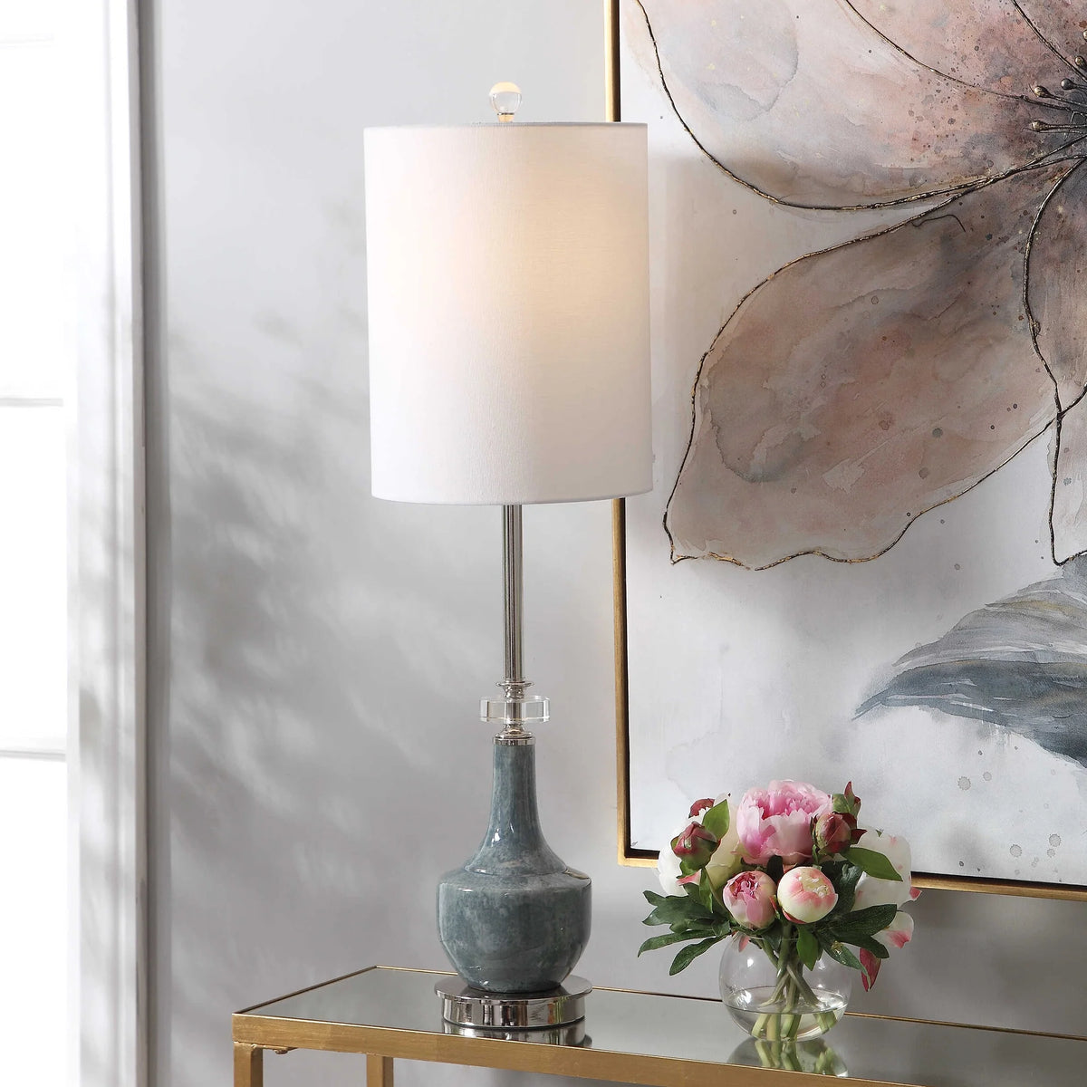 Mottled Blue Ceramic Buffet Lamp