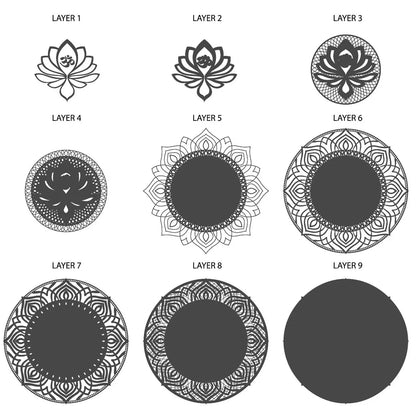 Large Lotus Flower Mandala Wood Wall Art - 22x22 inches, 9 Layers of Serenity