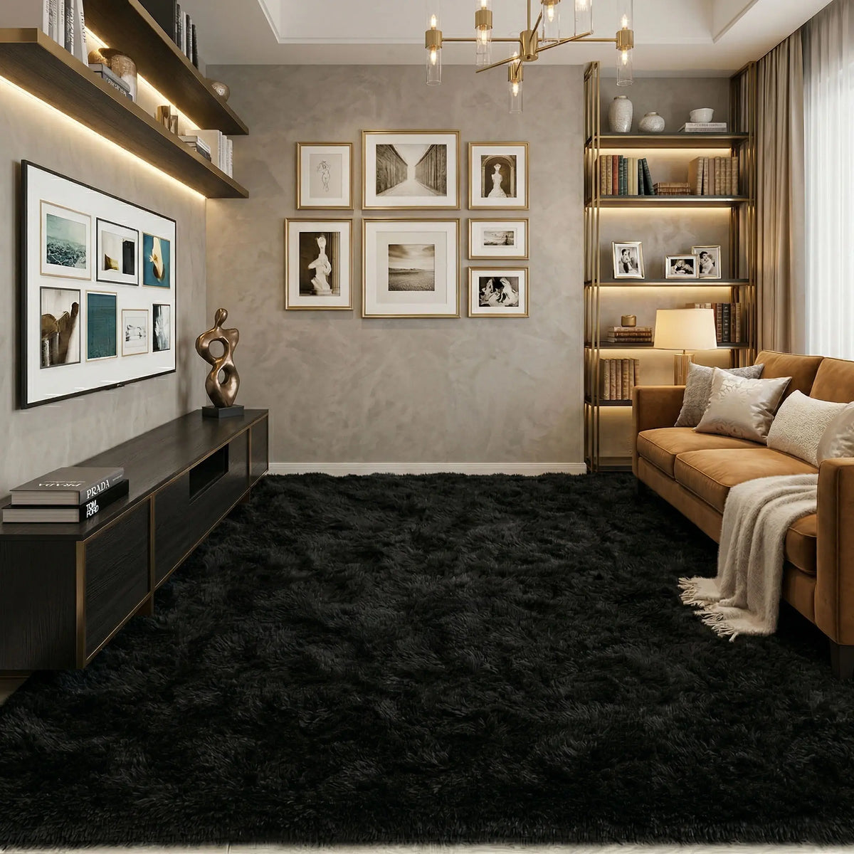 Black Soft Fluffy Shag Area Rug