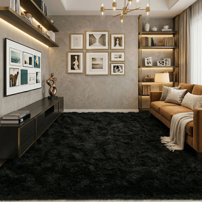 Black Soft Fluffy Shag Area Rug