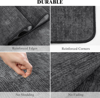 Shilucheng Ultra-Thin Washable Area Rug | 0.7mm Low Profile, Non-Slip Stain-Resistant | Vintage Boho Pattern