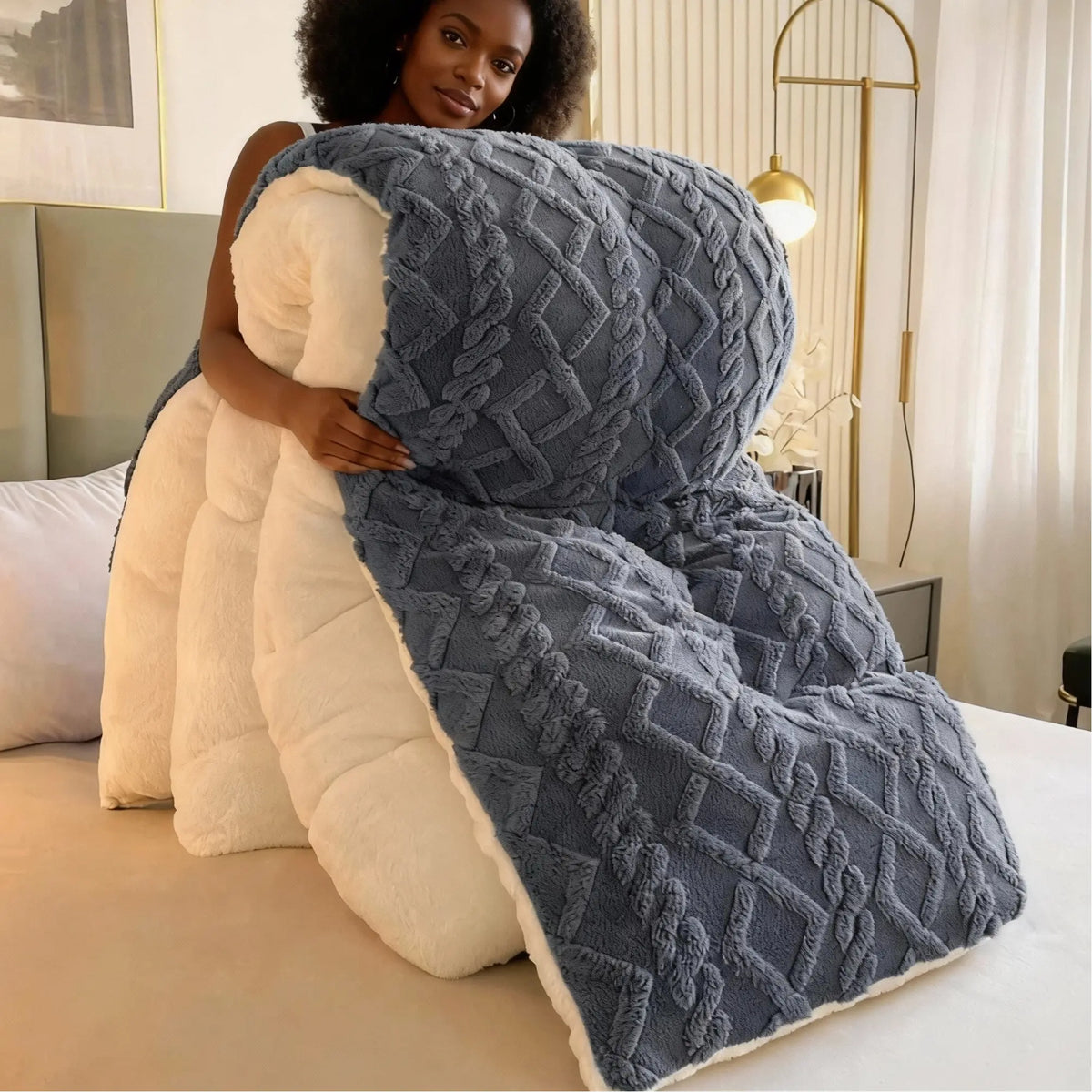 Flannel Fleece Ribbed Comforter Set | OEKO-TEX Certified, Double-Sided Texture | Six Colours, Twin to King