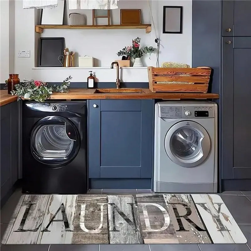 Laundry Room Floor Mat Runner, Non-Slip Polyester Kitchen Rug for Laundry Area, Bathroom Entryway, Farmhouse Home Decor Carpet