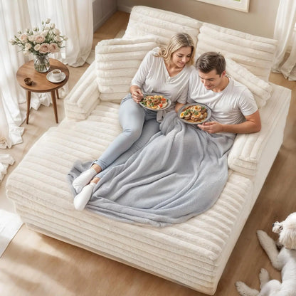 Experience Ultimate Comfort with the Amopatio Oversized Cloud Couch Bed – Fluffy Upholstered Sleeper Loveseat for Two with Reclining Backrest and Cozy Armrests