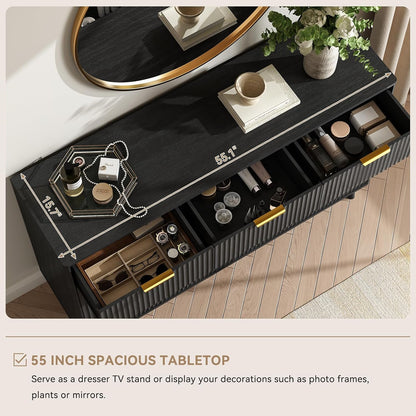 Black Fluted 9 Drawer Dresser