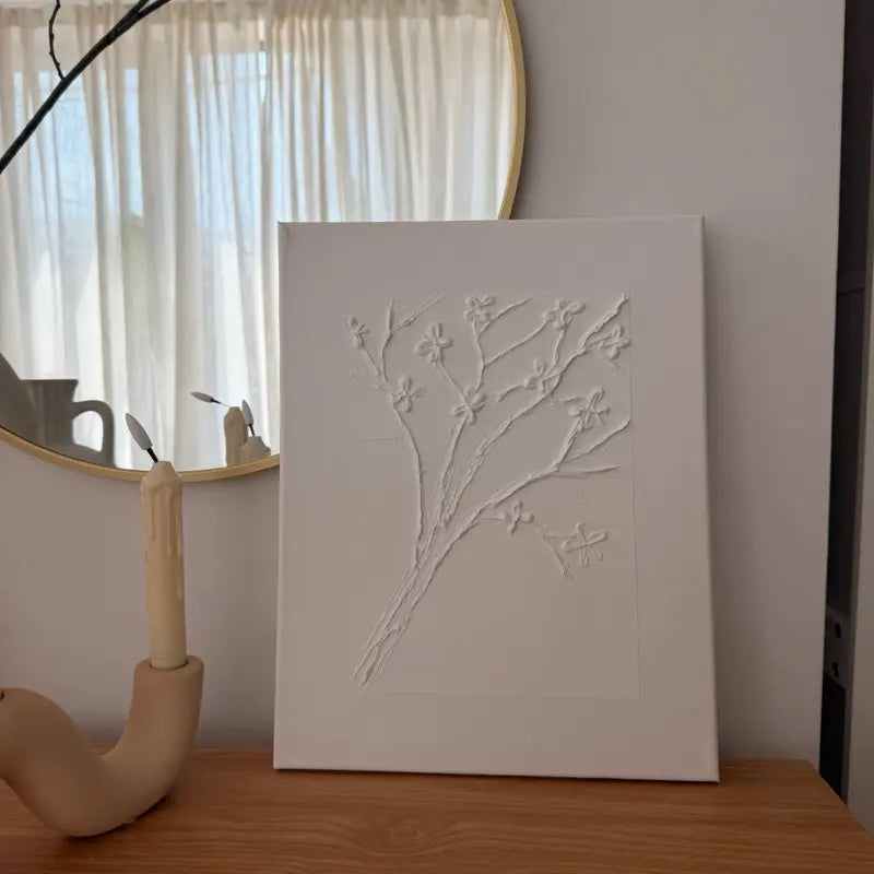Handmade 3D Floral Cherry Blossom Canvas Art - 11x14 Inches of Minimalist Elegance