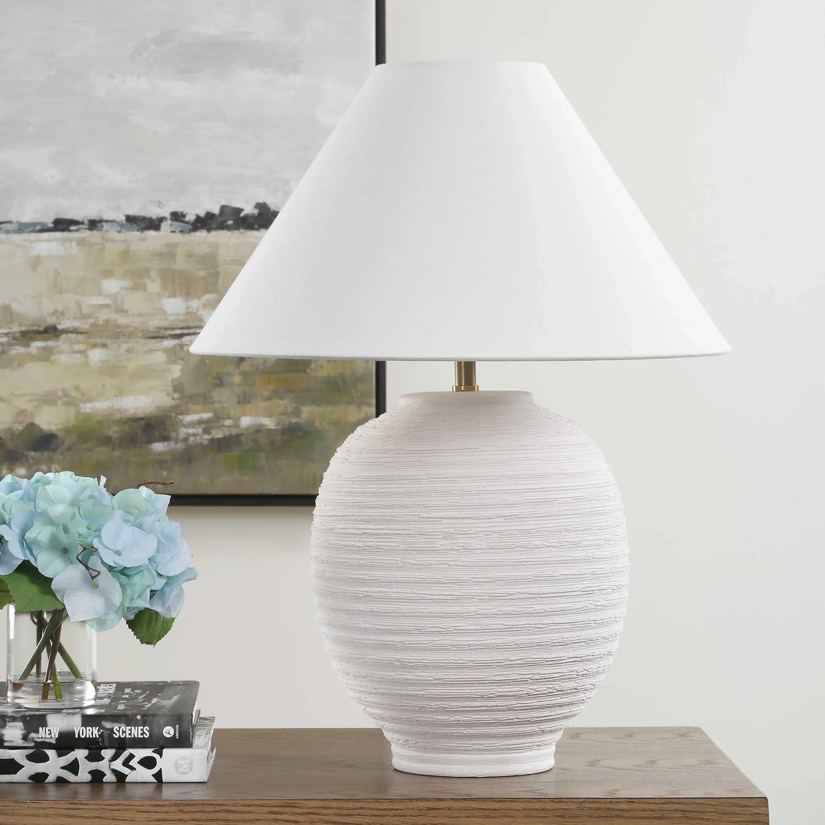 Textured Ceramic White Table Lamp