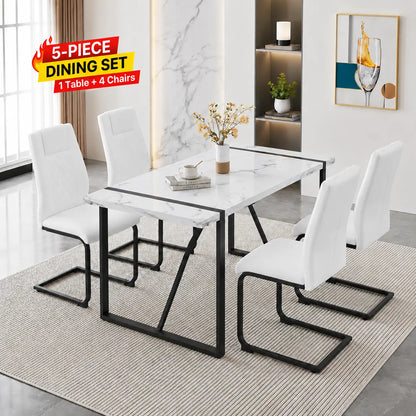 Stylish 7-Piece Dining Table Set with White Rectangular MDF Table and 6 Leather Chairs - Perfect for Modern Homes!