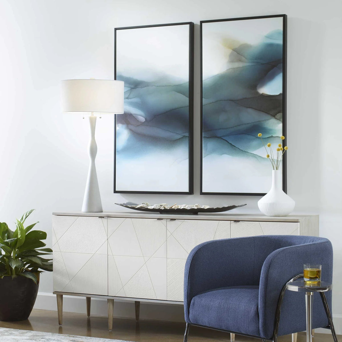 Modern Watercolor Canvas Art, Set of 2