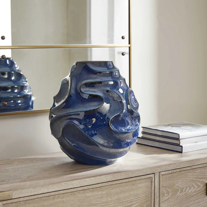 Blue Swirl Outdoor Vase