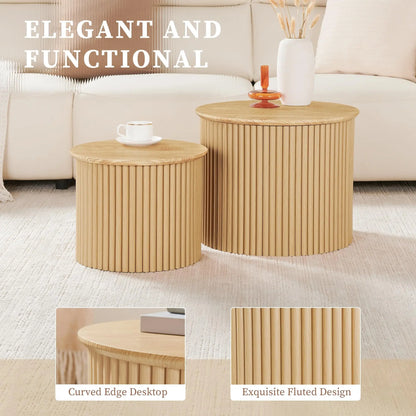 Giratree Small Fluted Round Nesting Coffee Table Set of 2
