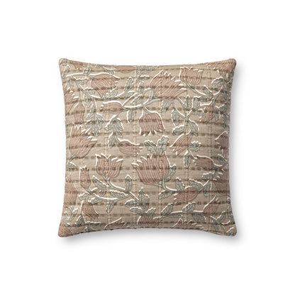 Jean Stoffer x Loloi PJS0019 Taupe / Rose 18'' x 18'' Pillow
