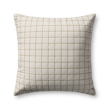 Magnolia Home by Joanna Gaines x Loloi Hattie Natural / Green 22'' x 22'' Pillow