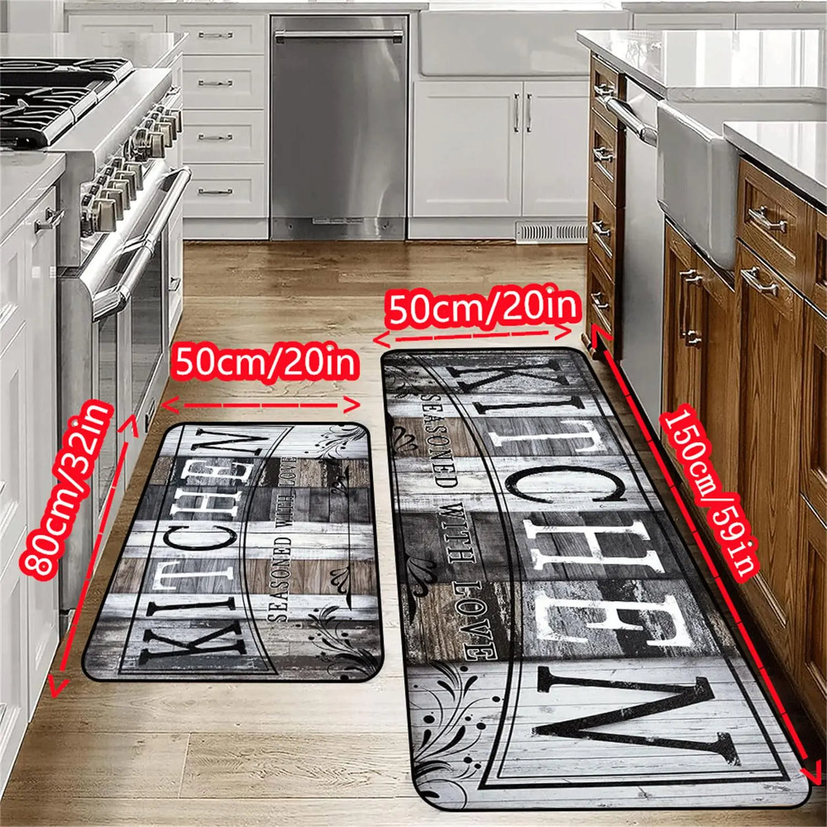 Vintage Wooden Floor Pattern Non-Slip Kitchen Mat Set - 2-Piece Decorative Rug Collection