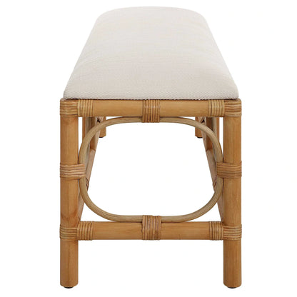 White Fabric Rattan Bench