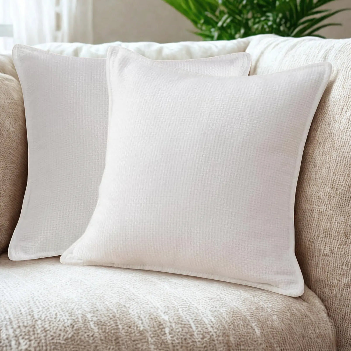 Elevate Your Home Decor with Cozy Chenille Decorative Cushion Covers - Set of 2 in Modern Farmhouse Style, Featuring Hidden Zipper and Soft Textured Fabric for Living Room, Bedroom, and Sofa