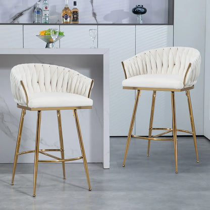 Dreamzon 26" Adjustable Velvet Counter Stools - Beige Chairs with Hand-Wave Back and Golden Chrome Base