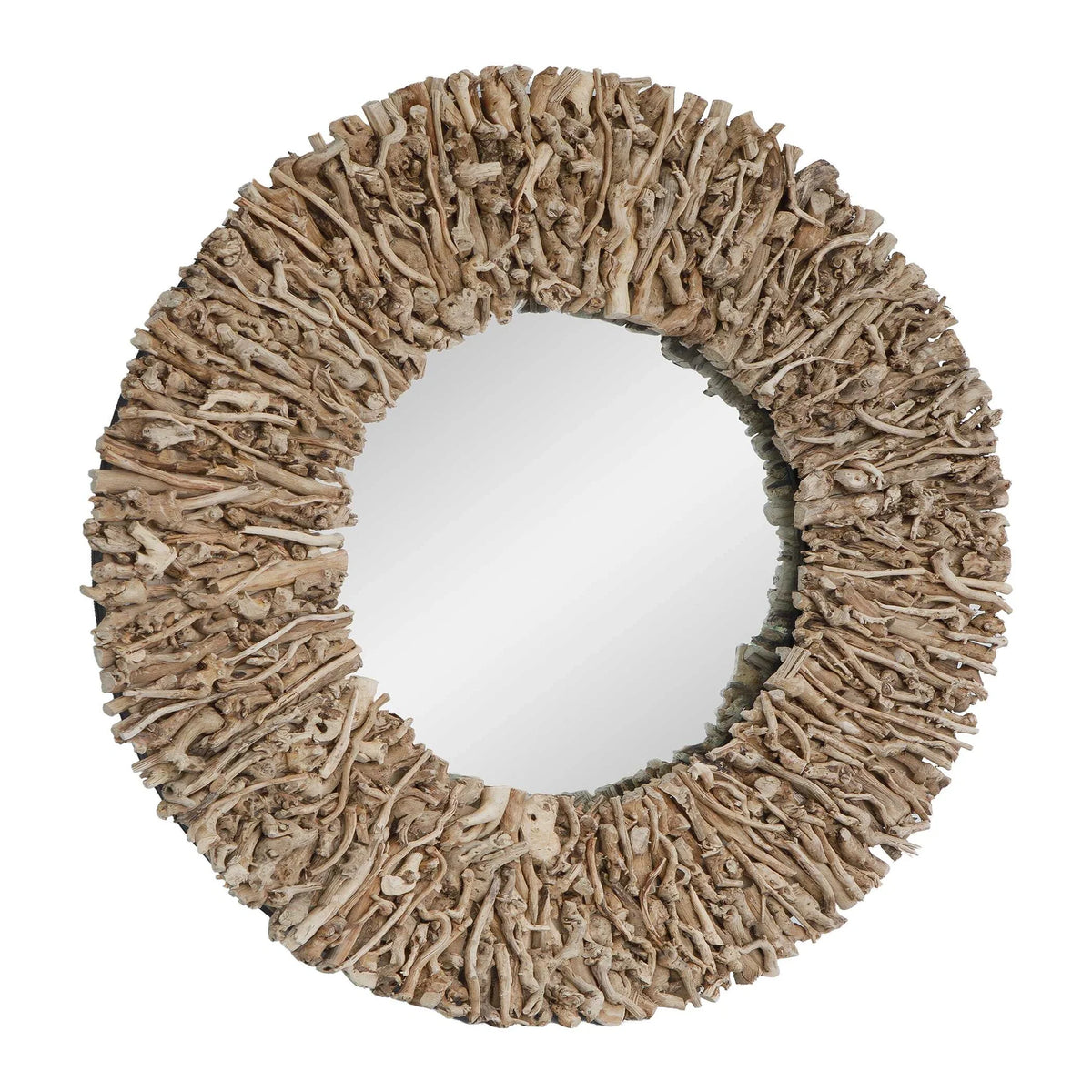 Round Interwoven Wood Mirror