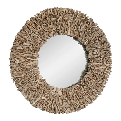 Round Interwoven Wood Mirror