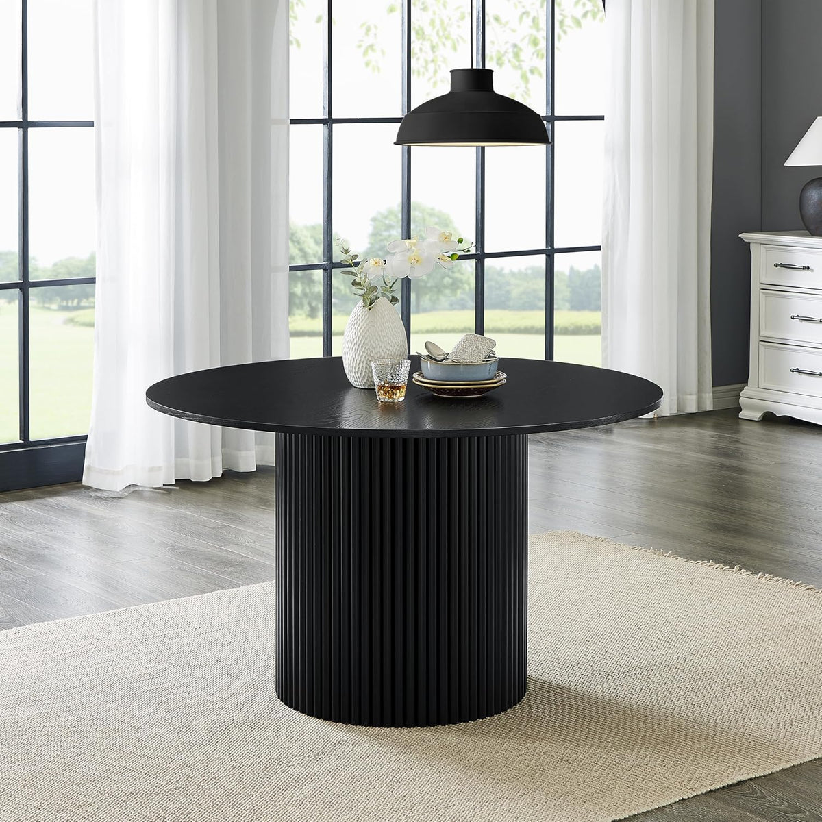 Henriet 48" Black Round Pedestal Dining Table
