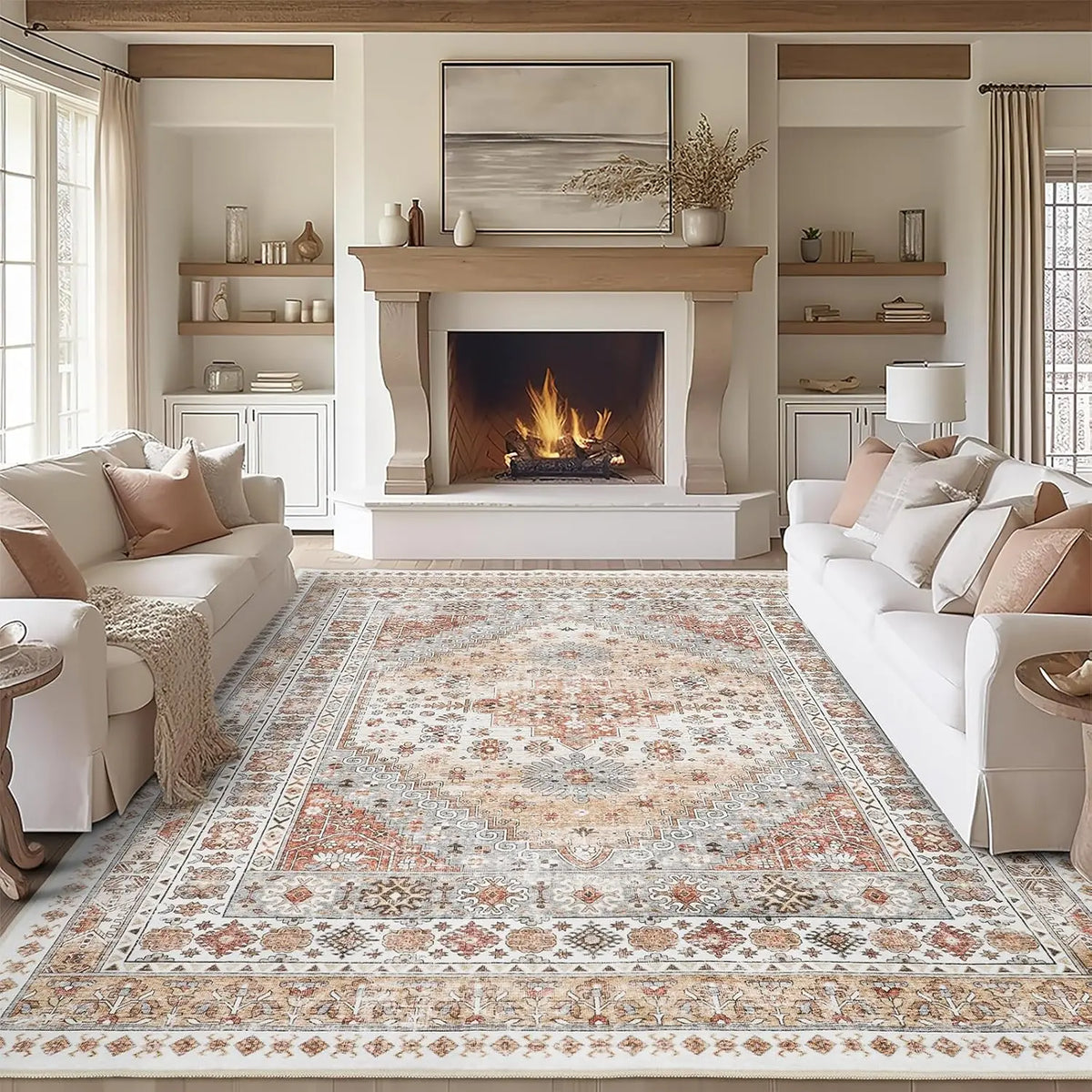 Transform Your Space with the Art&Tuft Vintage Anti-Dust Area Rug - Large, Non-Slip, Machine Washable, and Stain-Resistant for Cozy Indoor Living