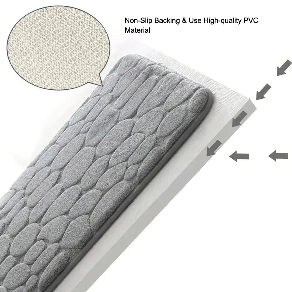 Cobblestone Embossed Bath Mat - Soft Memory Foam, Non-Slip & Washable for Comfort in Your Bathroom